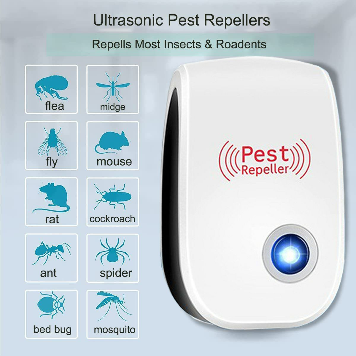 Répulsif ultrasonique pour souris et insectes, multifonction, intelligent, à fréquence variable, silencieux, amélioré, pour un usage domestique et commercial