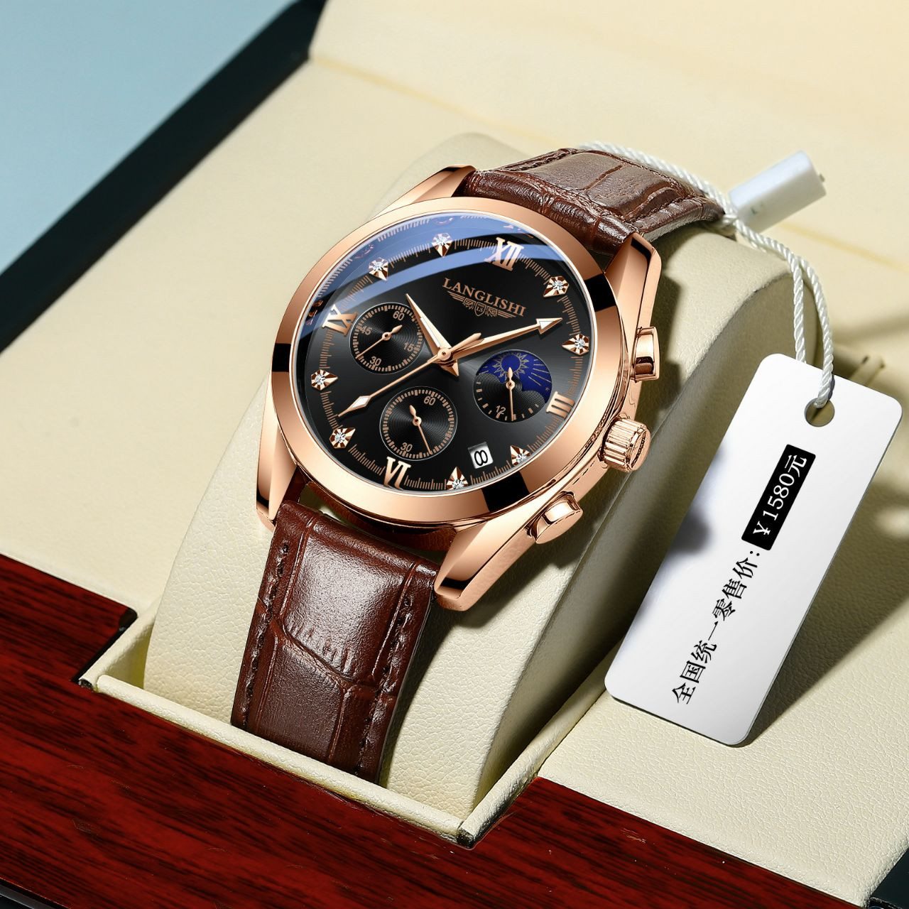 Longlis Nouveau calendrier lumineux à Longlis Montre masculin pour les étudiants pour hommes en cuir