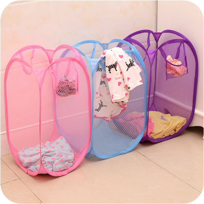 Panier à vêtements sales respirant en tissu de couleur unie, panier de rangement domestique en maille portable, cadre de rangement pliable pour vêtements